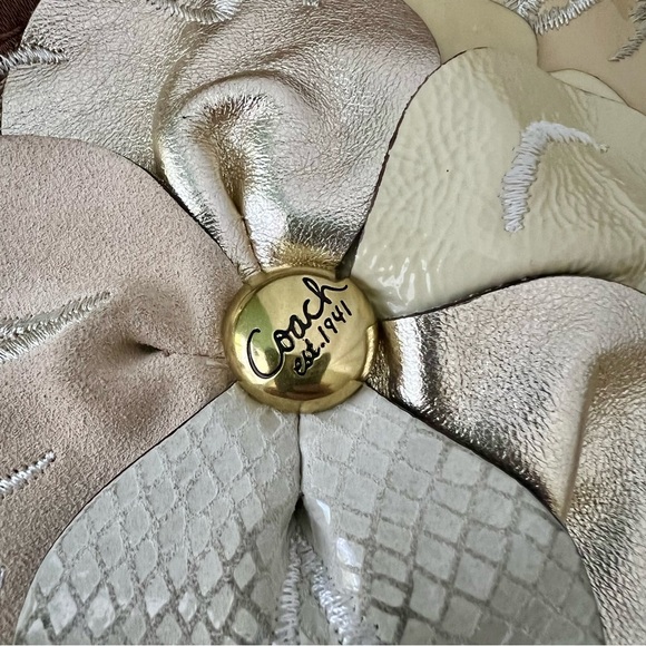 Coach Gold and Brown women signature Tote Bag with leather flower accents - Picture 11 of 15